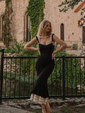 Black Falbala Bow Ruffle Tank Patchwork Mermaid Sweetheart Neckline Elegant Evening Gown Maternity Photoshoot Baby Shower Maxi Dress
