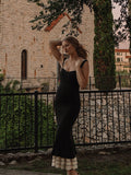 Black Falbala Bow Ruffle Tank Patchwork Mermaid Sweetheart Neckline Elegant Evening Gown Maternity Photoshoot Baby Shower Maxi Dress