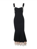 Black Falbala Bow Ruffle Tank Patchwork Mermaid Sweetheart Neckline Elegant Evening Gown Maternity Photoshoot Baby Shower Maxi Dress