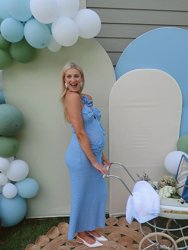 Crochet Hollow Out 3D Flowes Cami Bodycon Elegant Baby Moon Beach Shower Maxi Dress