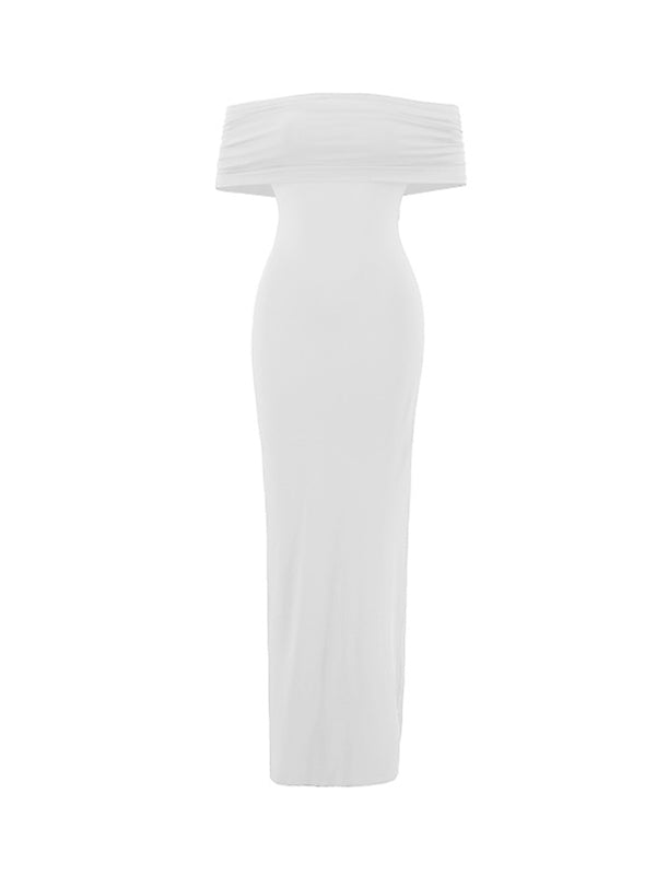 White Ruched Off Shoulder Backless Elegant Maternity Baby Shower Maxi Dress