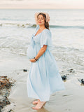 Bow Flutter Sleeve Flowy Beach Cute Photoshoot Maternity Maxi Dress