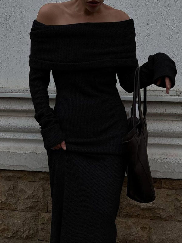Knit Off Shoulder Bodycon Elegant Maternity Maxi Sweater Dress