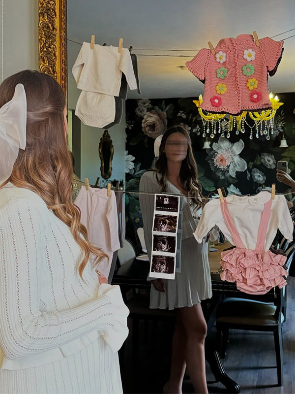 White Buttons Ruffle Knit Cut Out Elegant Baby Shower Maternity Mini Sweater Dress
