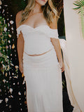 Ivory White Two Piece Set Off Shoulder Ruffle Falbala Boho Photoshoot Maxi Dress