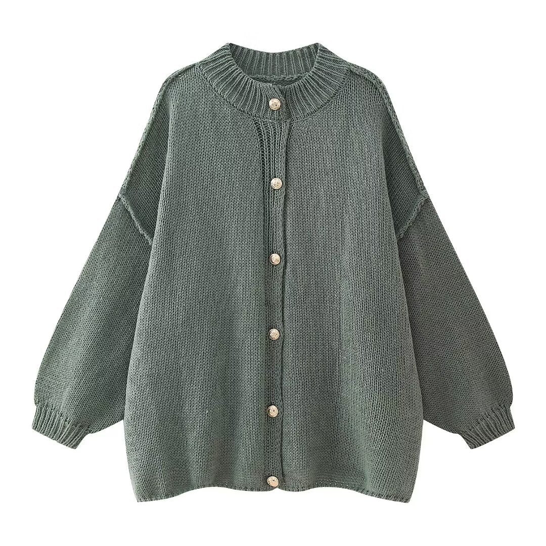 Beige Dolman Sleeve Single Breasted Solid Color Maternity Sweater Top