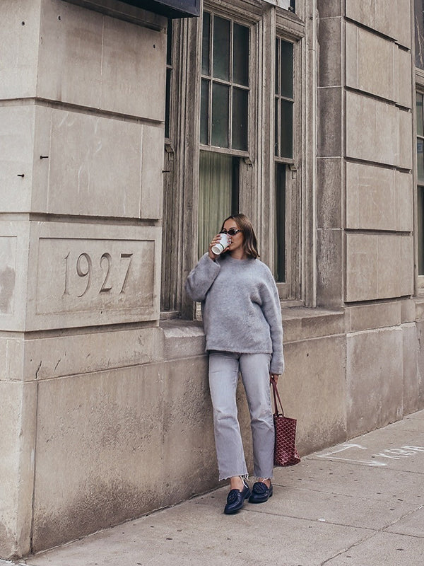 Dark Grey Round Neck Daily Casual Solid Color Maternity Sweater Top