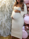 Elegant Long Sleeve Maternity Dress Ultimate Baby Shower Outfit White Bodycon Dress