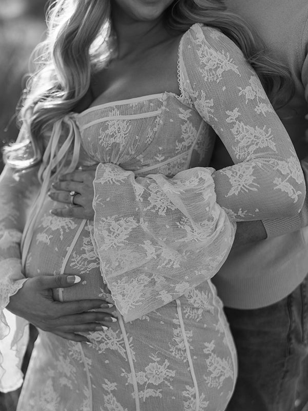 White Lace Corset Off Shoulder Bodycon Elegant Maternity Photoshoot Maxi Dress