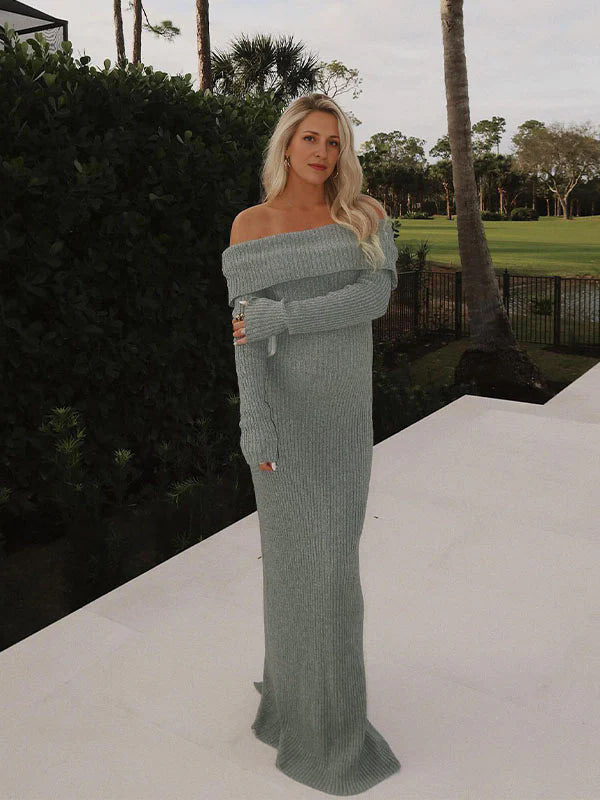 Knit Off Shoulder Bodycon Elegant Maternity Maxi Sweater Dress
