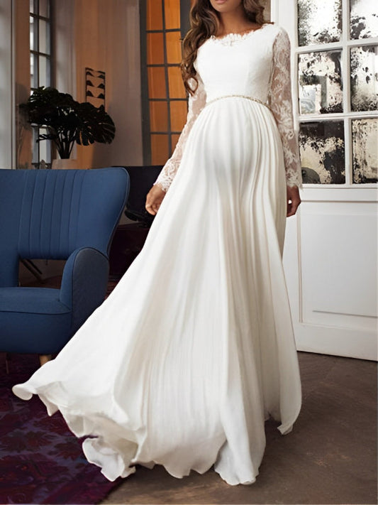 Lace Pregnancy Evening Wedding Gown Elegant Maternity Maxi Dress