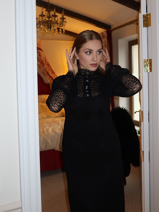 Lace High Waist Turtleneck Photoshooting Pregnancy Maxi Dress