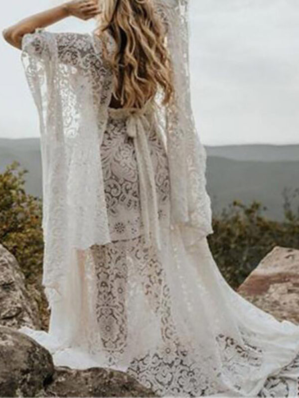 Lace Fringe Irregular Bohemian Elegant Floor Length Maternity Photoshoot Maxi Dress