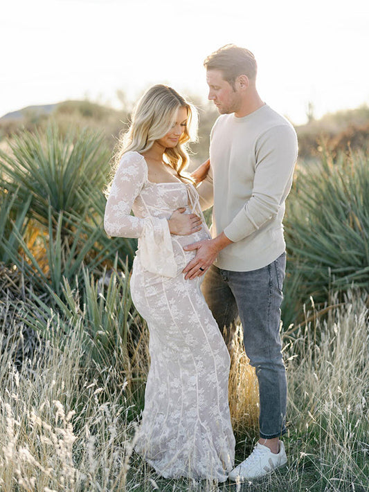 White Lace Corset Off Shoulder Bodycon Elegant Maternity Photoshoot Maxi Dress
